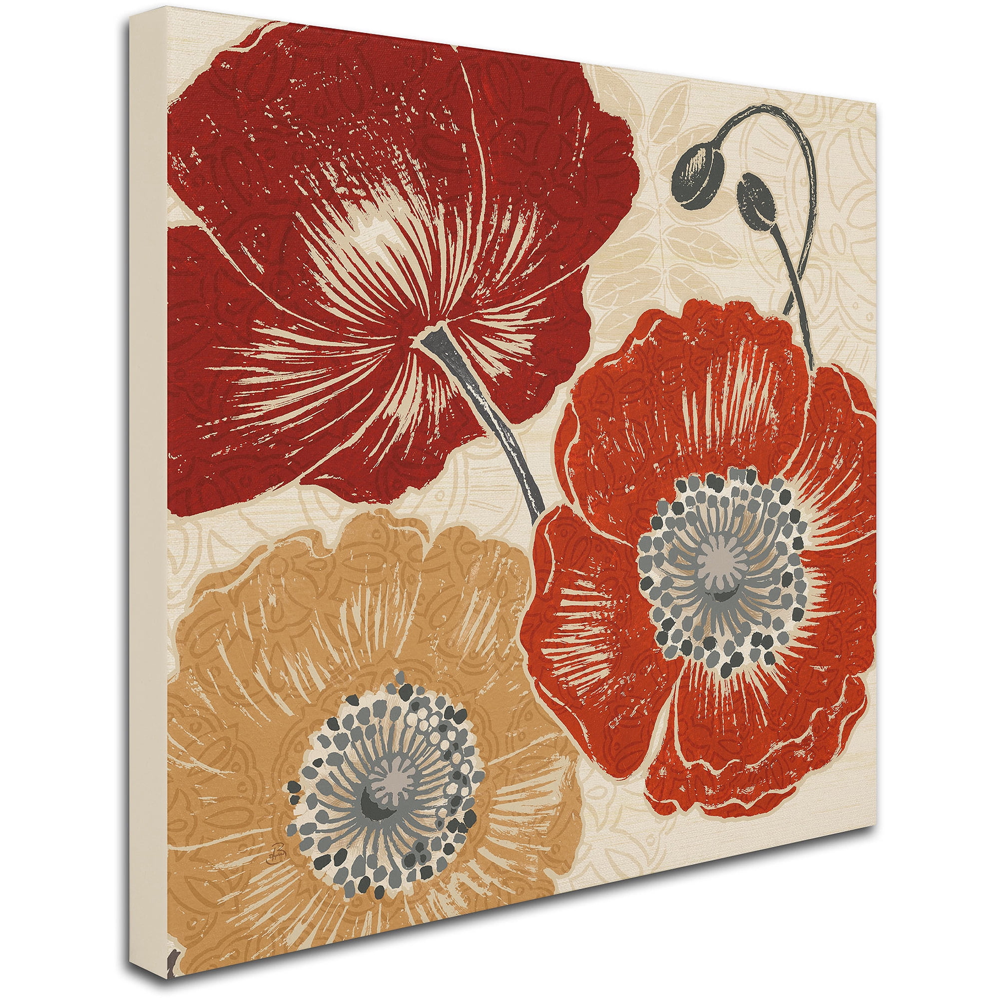 Red and Orange Floral Square Canvas Art 18" x 18"