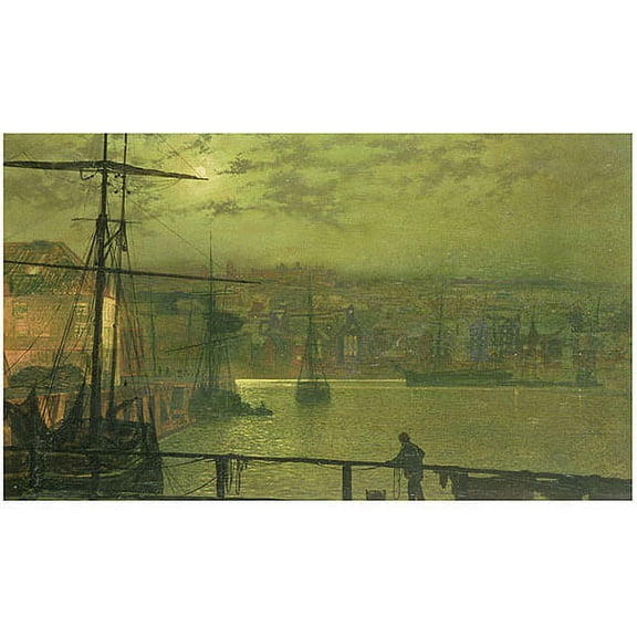 Trademark Fine Art "A View of Whitby Harbor at Moonlight" Canvas Art by John Grimshaw