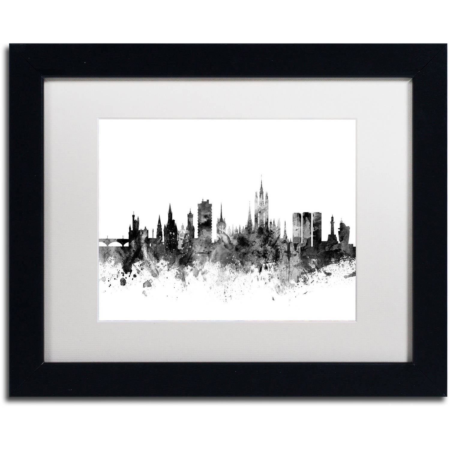 Trademark Fine Art "Aberdeen Scotland Skyline B&W" Canvas Art by Michael Tompsett, White Matte, Black Frame