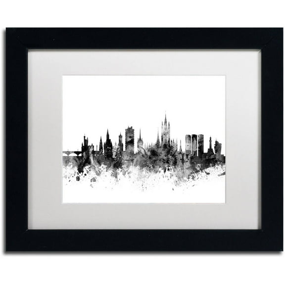 Trademark Fine Art "Aberdeen Scotland Skyline B&W" Canvas Art by Michael Tompsett, White Matte, Black Frame