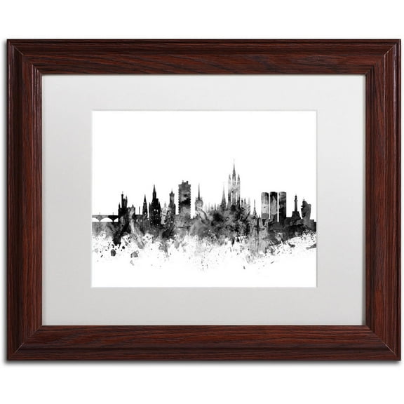 Trademark Fine Art "Aberdeen Scotland Skyline B&W" Canvas Art by Michael Tompsett, White Matte, Wood Frame