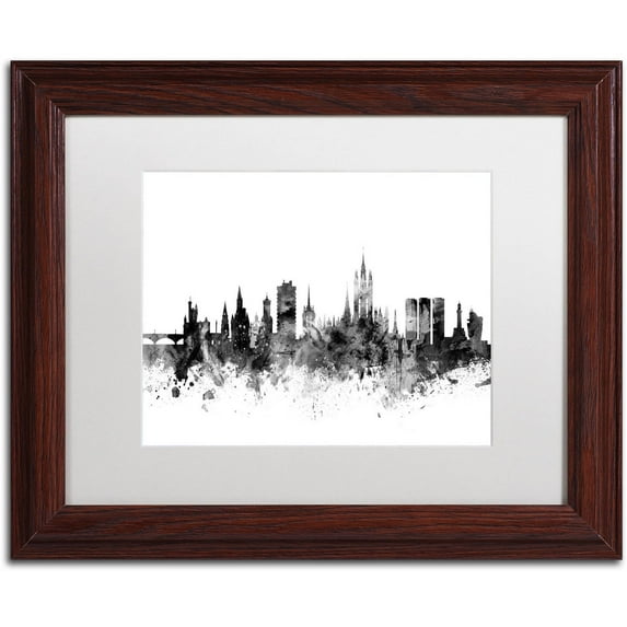 Trademark Fine Art "Aberdeen Scotland Skyline B&W" Canvas Art by Michael Tompsett, White Matte, Wood Frame