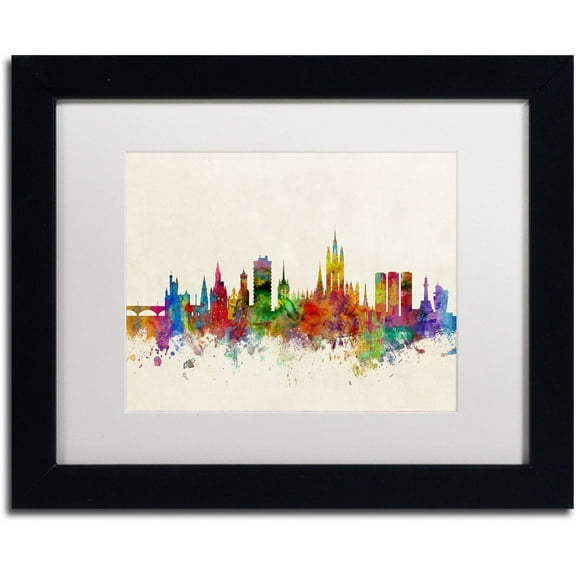 Trademark Fine Art "Aberdeen Scotland Skyline" Canvas Art by Michael Tompsett White Matte, Black Frame