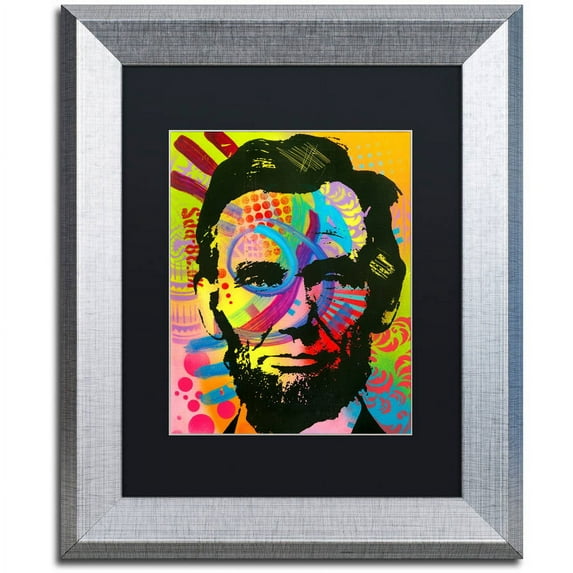Trademark Fine Art "Abraham Lincoln II" Canvas Art by Dean Russo, Black Matte, Silver Frame