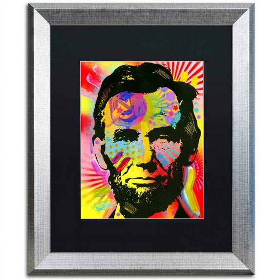 Trademark Fine Art "Abraham Lincoln III" Canvas Art by Dean Russo, Black Matte, Silver Frame