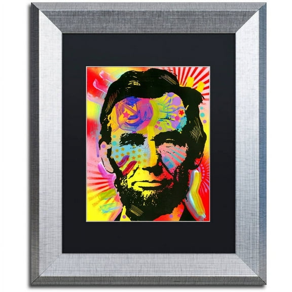 Trademark Fine Art "Abraham Lincoln III" Canvas Art by Dean Russo, Black Matte, Silver Frame