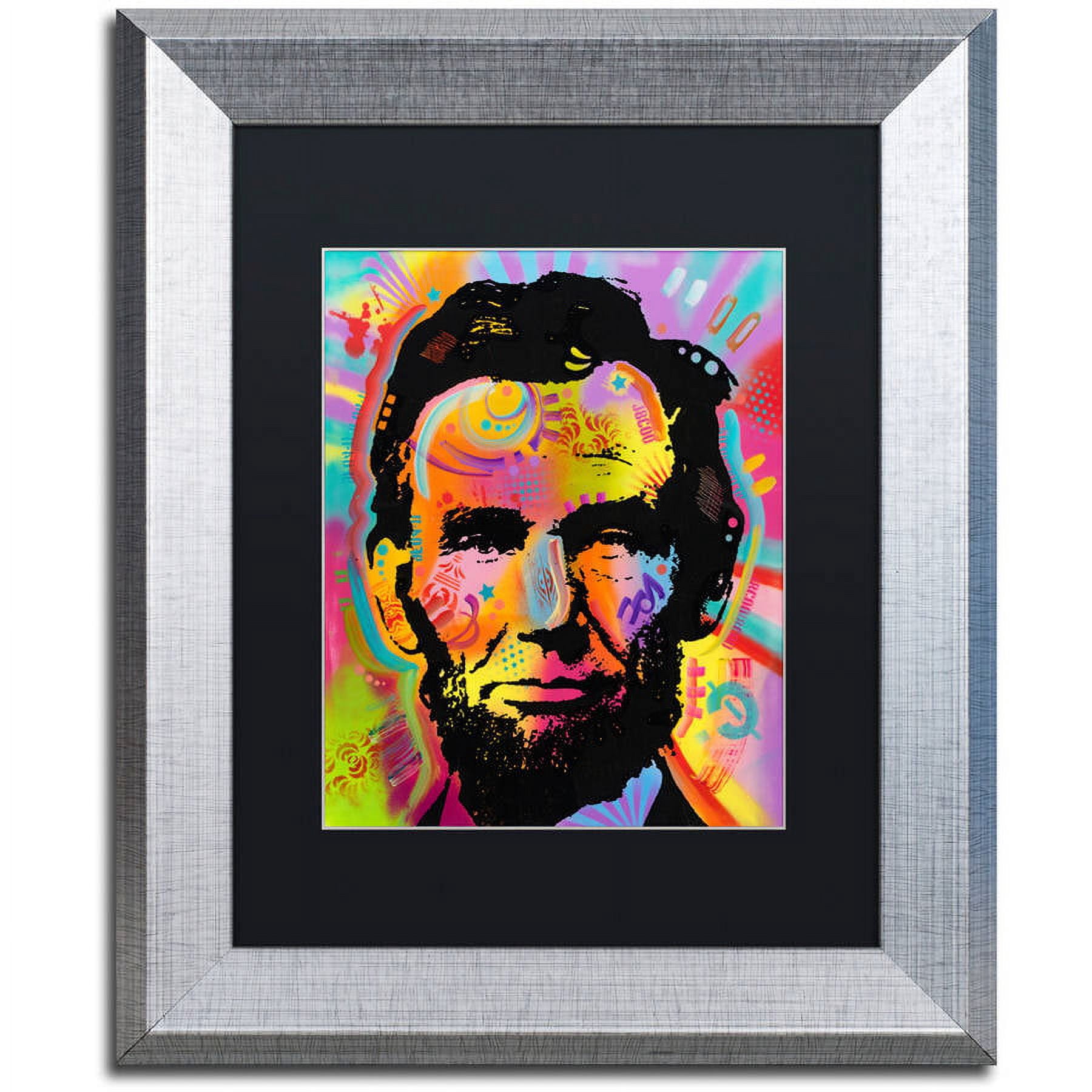 Trademark Fine Art "Abraham Lincoln IV" Canvas Art by Dean Russo, Black Matte, Silver Frame
