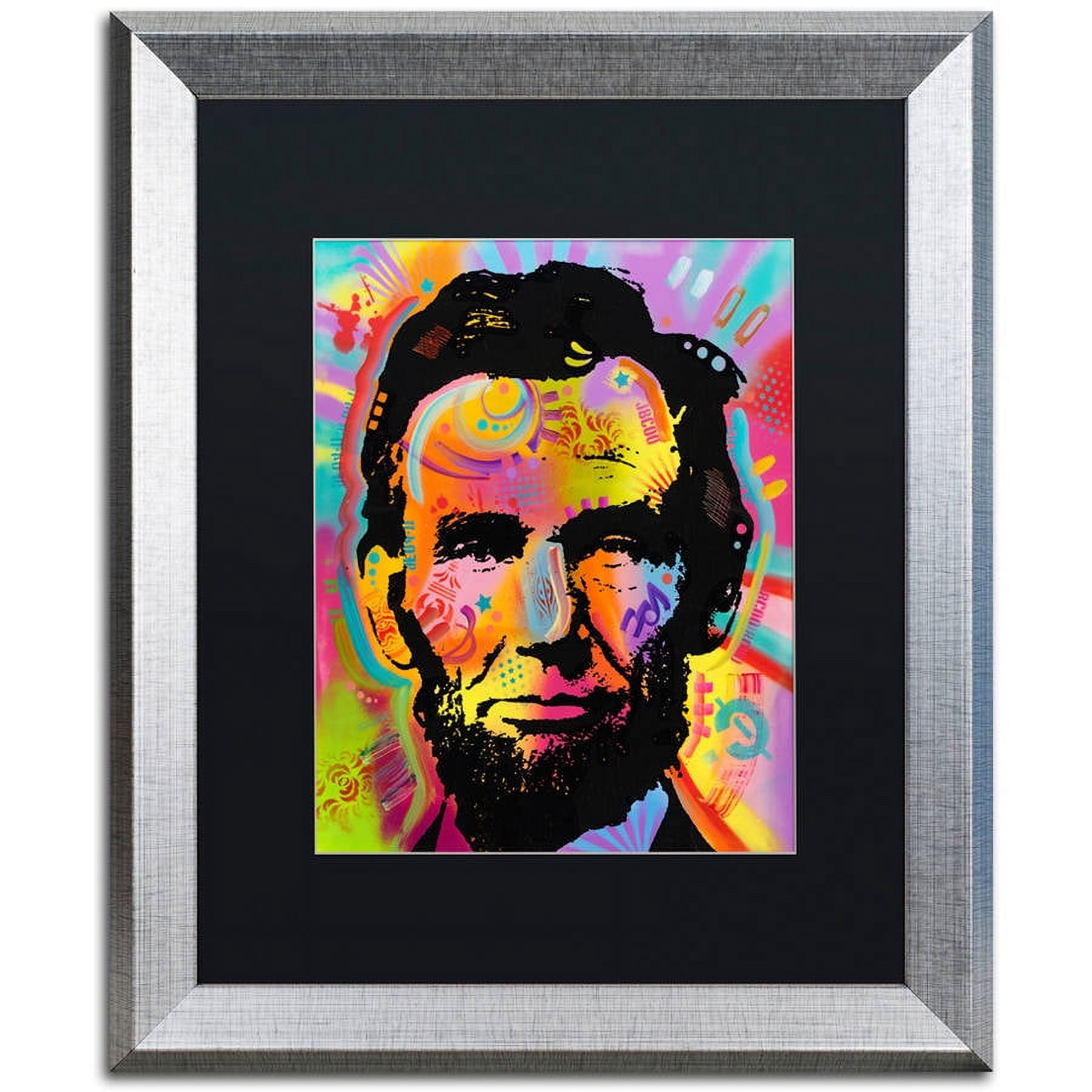 Trademark Fine Art "Abraham Lincoln IV" Canvas Art by Dean Russo, Black Matte, Silver Frame