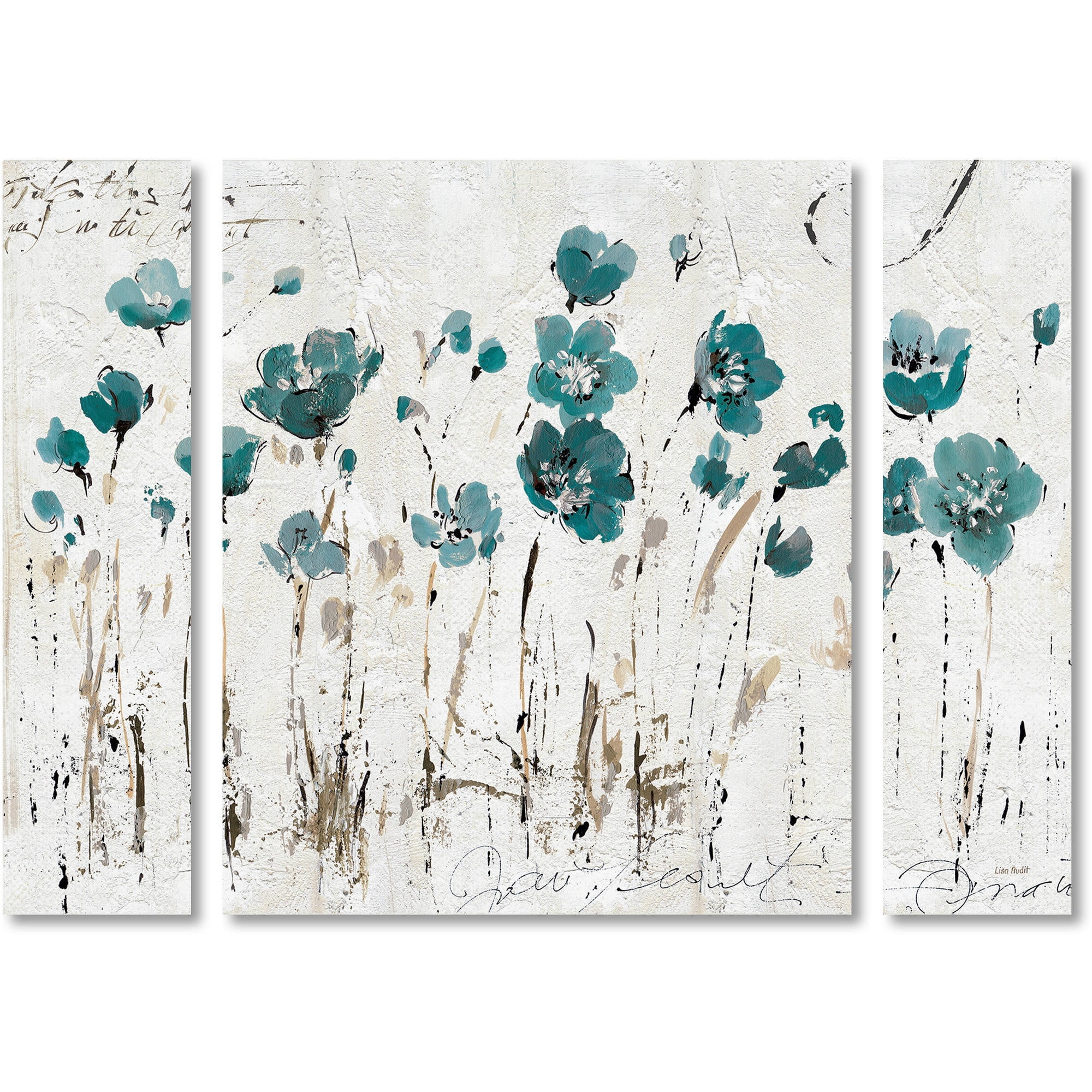 Small Blue and Beige Abstract Floral Oil Painting Set