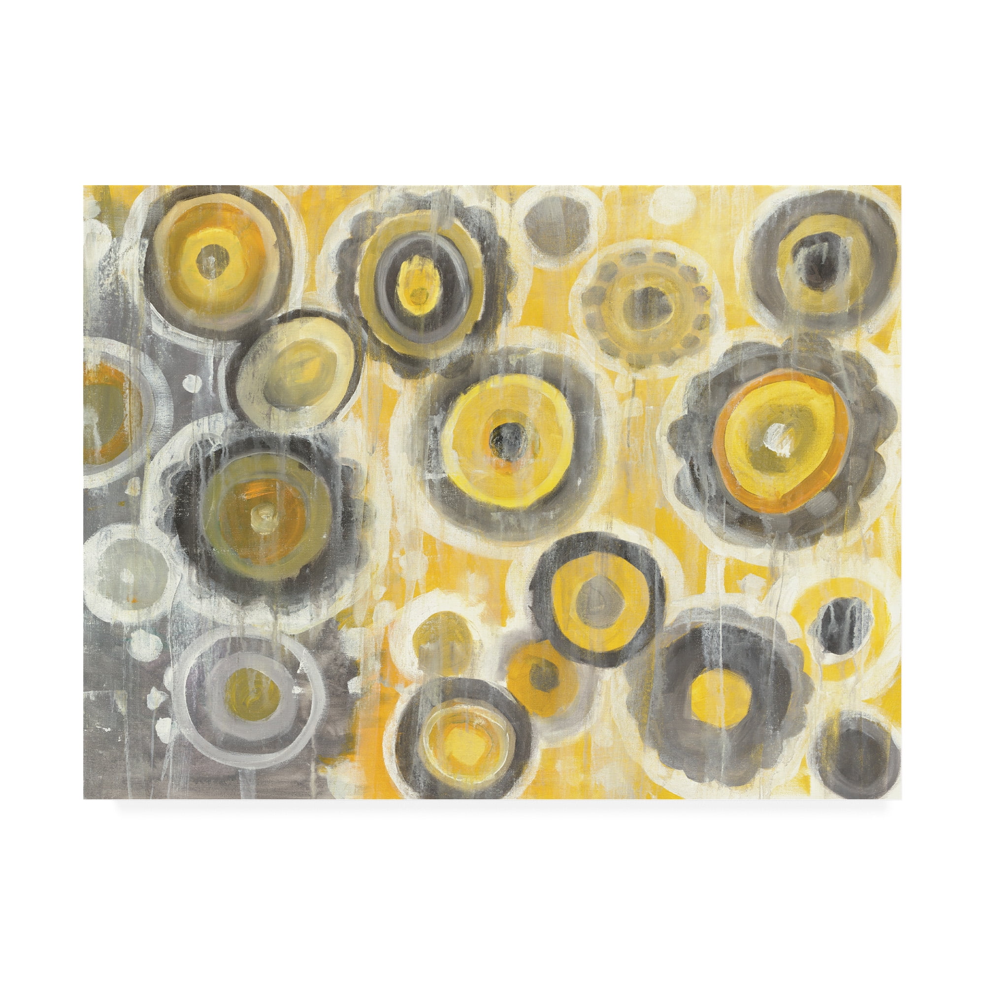 Yellow and Gray Abstract Circles Canvas Art, 18 x 24