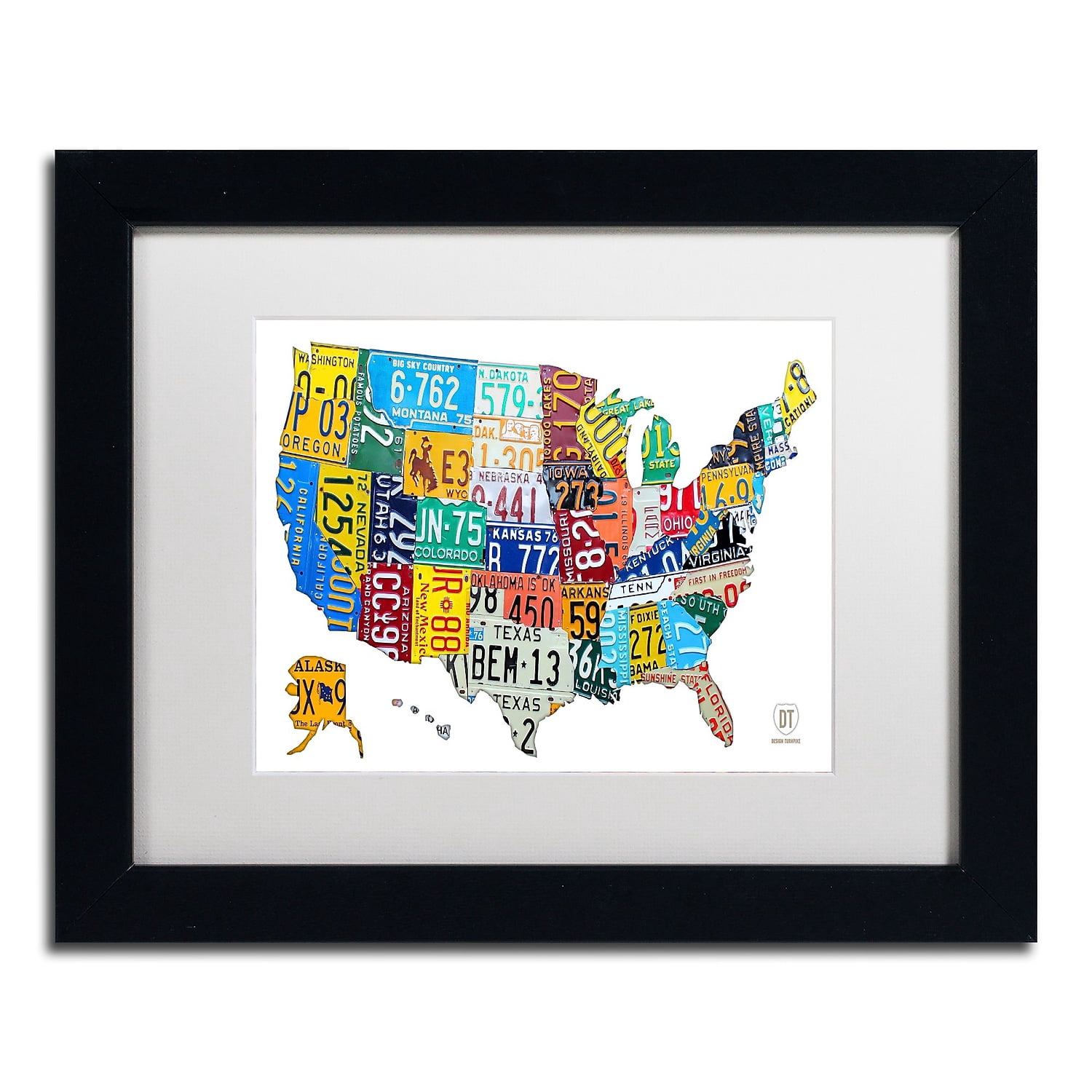 Trademark Fine Art Abstract Matted Framed Art ' License Plate Map2 ' by Design Turnpike