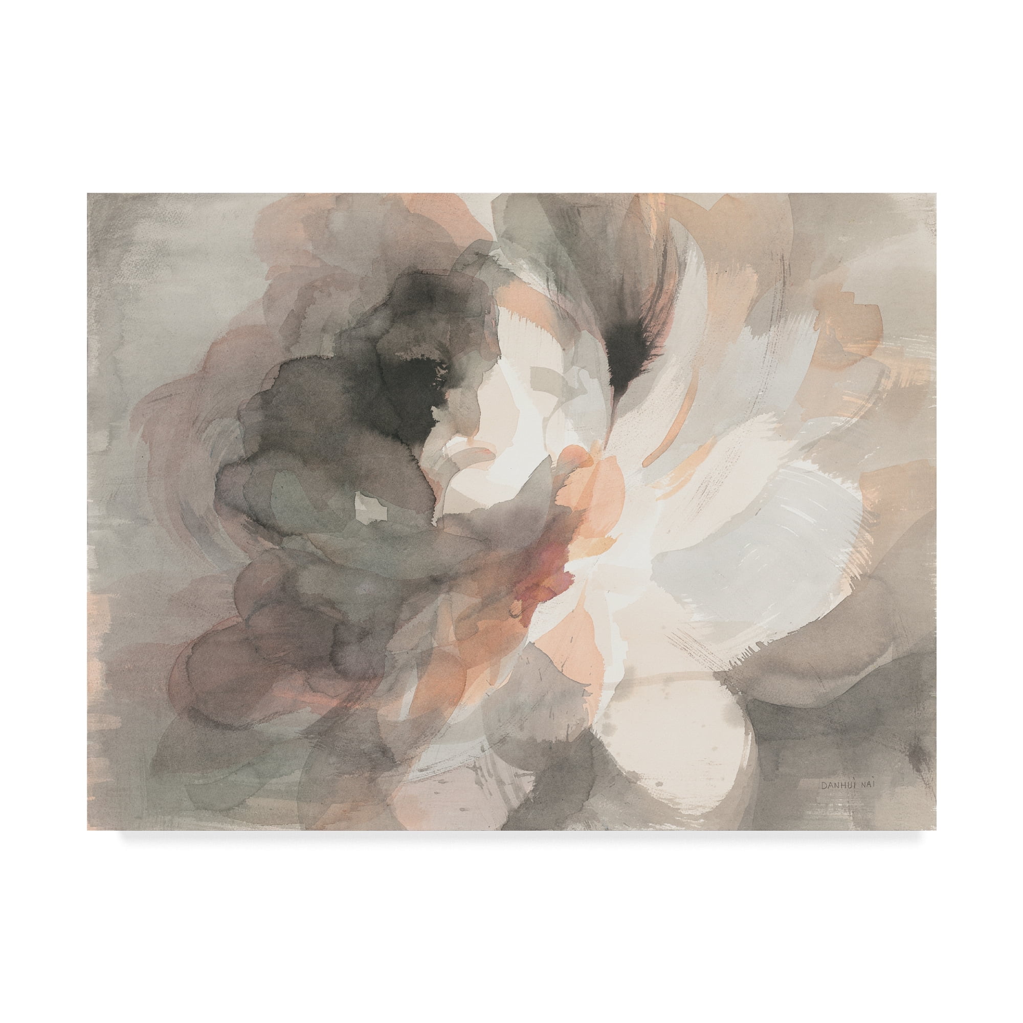 Modern Floral Abstract Canvas Art in Gray and Beige Frame