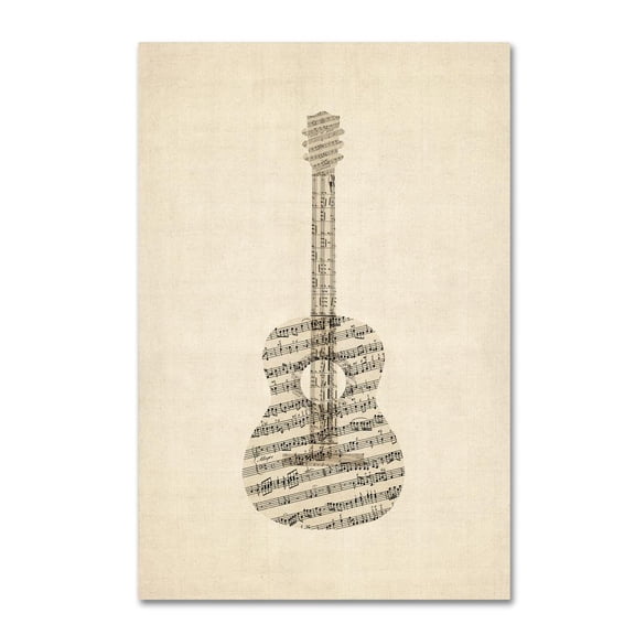 Trademark Fine Art "Acoustic Guitar Old Sheet Music" Canvas Art by Michael Tompsett