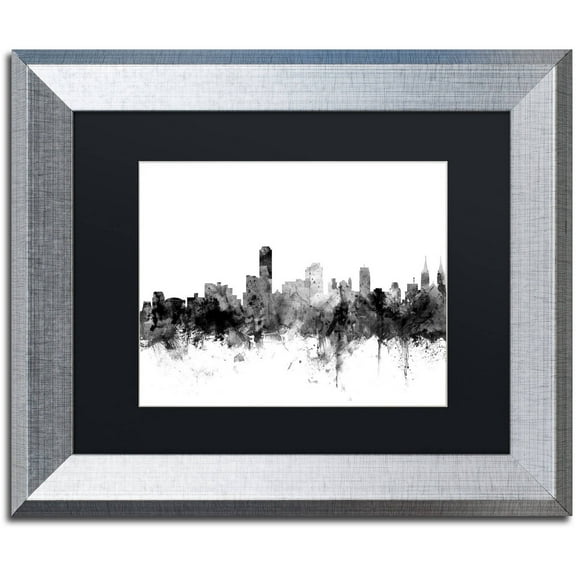 Trademark Fine Art "Adelaide Australia Skyline B&W" Canvas Art by Michael Tompsett, Black Matte, Silver Frame
