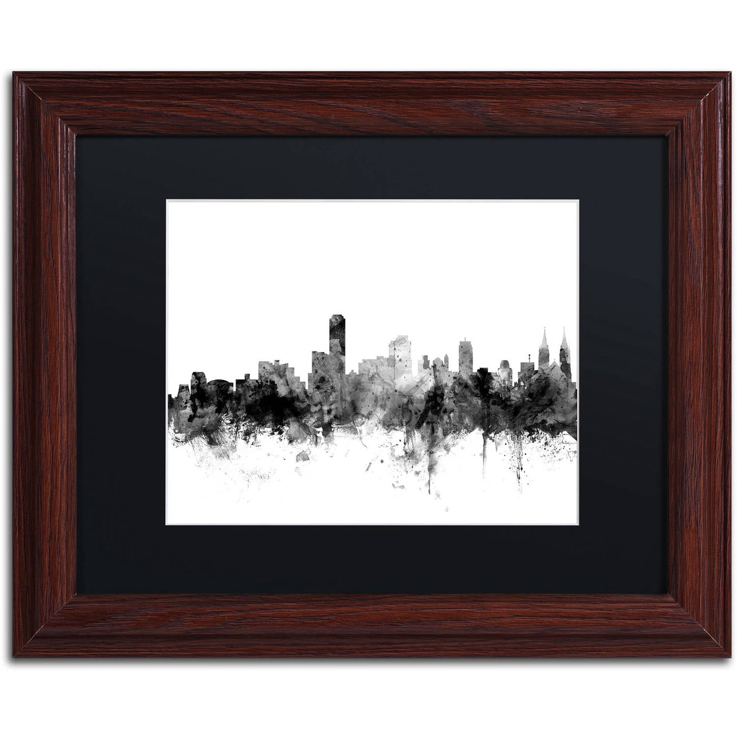 Trademark Fine Art "Adelaide Australia Skyline B&W" Canvas Art by Michael Tompsett, Black Matte, Wood Frame