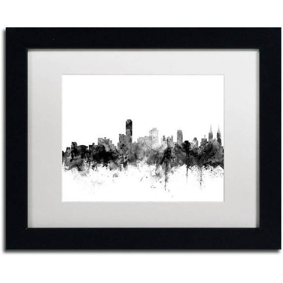 Trademark Fine Art "Adelaide Australia Skyline B&W" Canvas Art by Michael Tompsett, White Matte, Black Frame