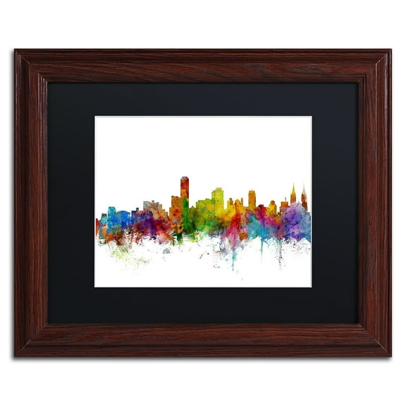 Trademark Fine Art "Adelaide Australia Skyline II" Canvas Art by Michael Tompsett Black Matte, Wood Frame