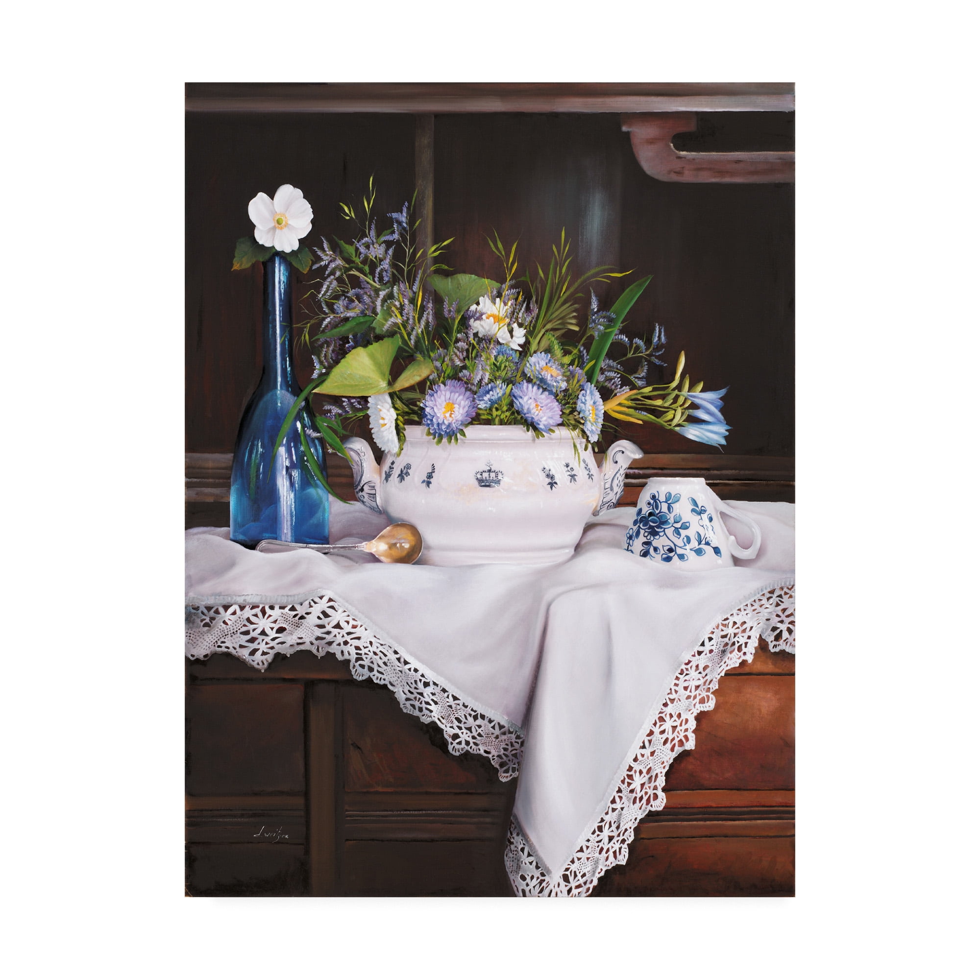 Trademark Fine Art 'Afternoon Tea con Bottiglia Blu' Canvas Art by Danka Weitzen