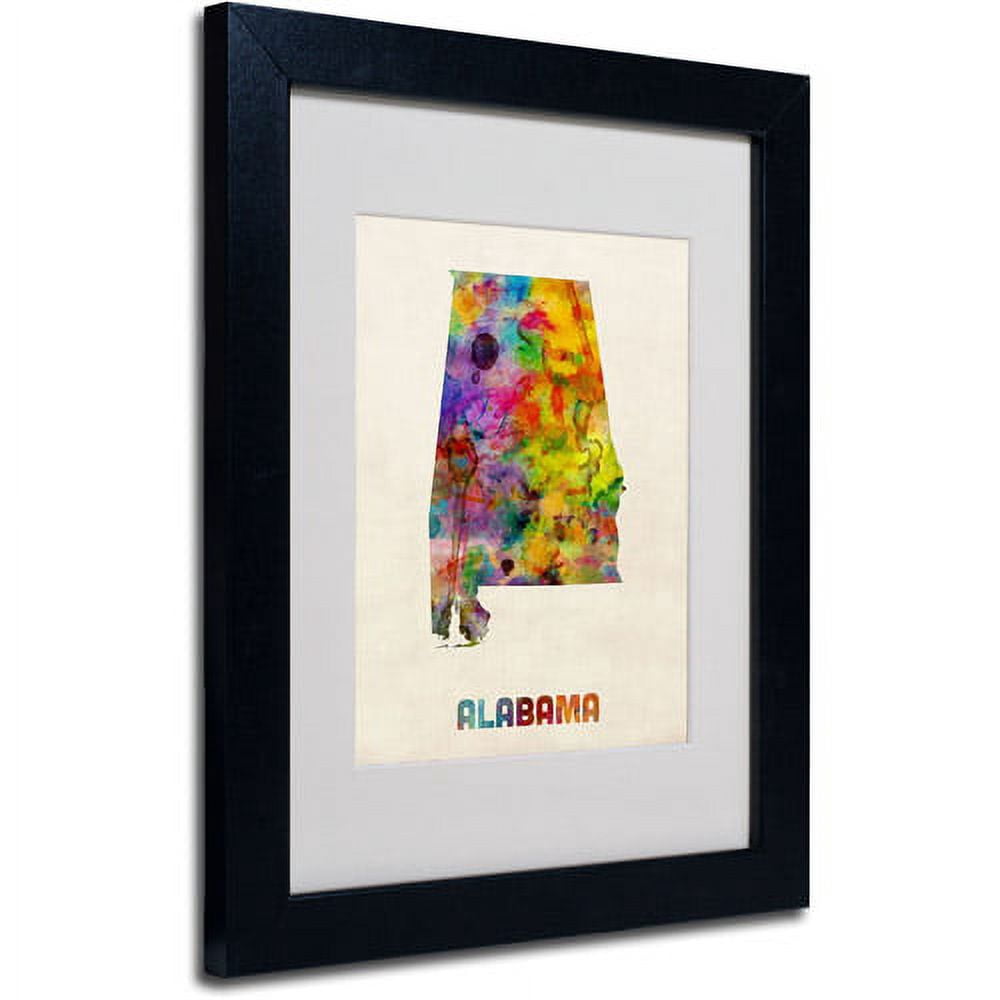 Trademark Fine Art "Alabama Map" Matted Framed Art by Michael Tompsett, Black Frame