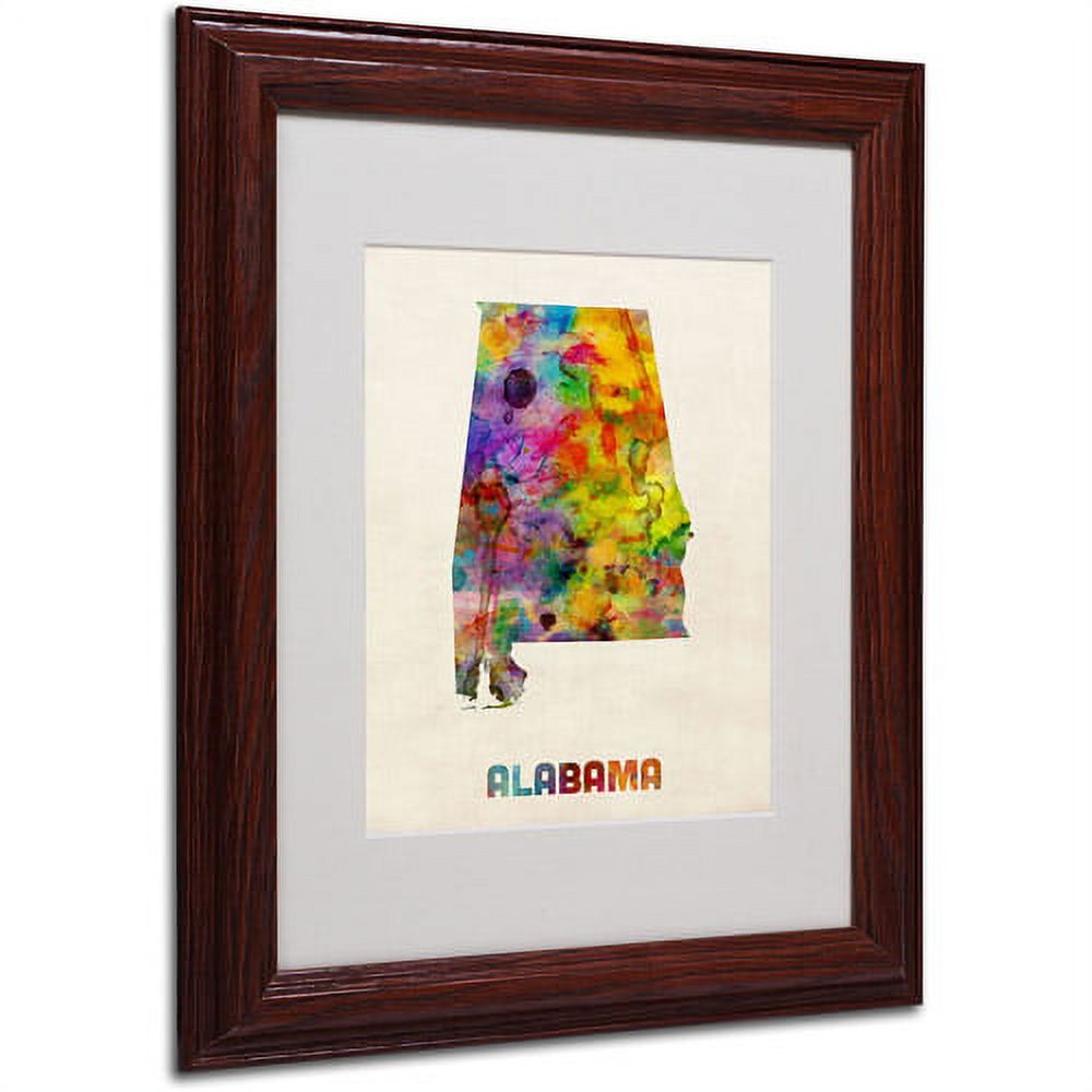 Trademark Fine Art "Alabama Map" Matted Framed Art by Michael Tompsett, Wood Frame