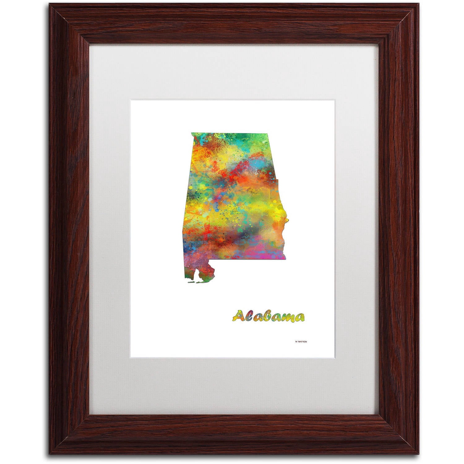 Trademark Fine Art "Alabama State Map-1" Canvas Art by Marlene Watson, White Matte, Wood Frame