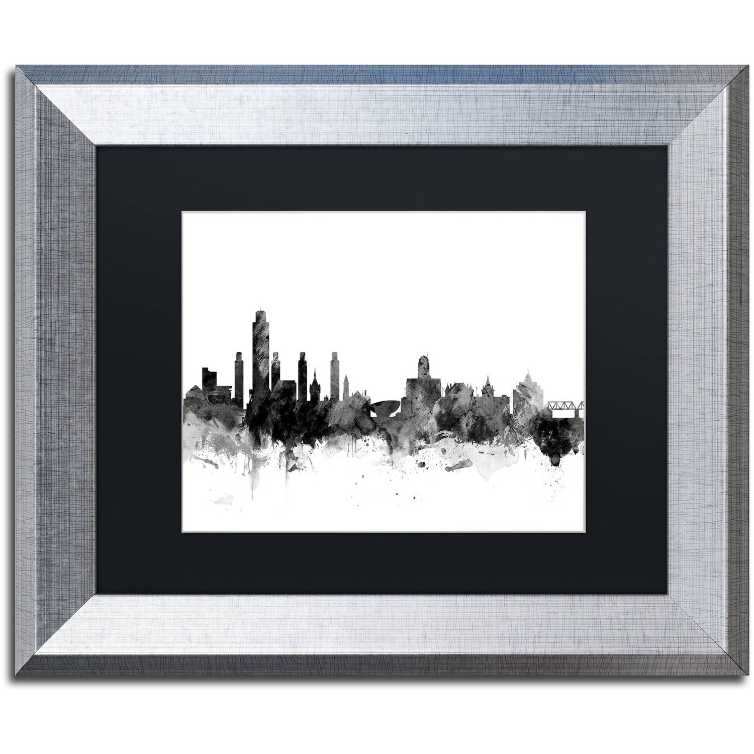 Trademark Fine Art "Albany New York Skyline B&W" Canvas Art by Michael Tompsett, Black Matte, Silver Frame
