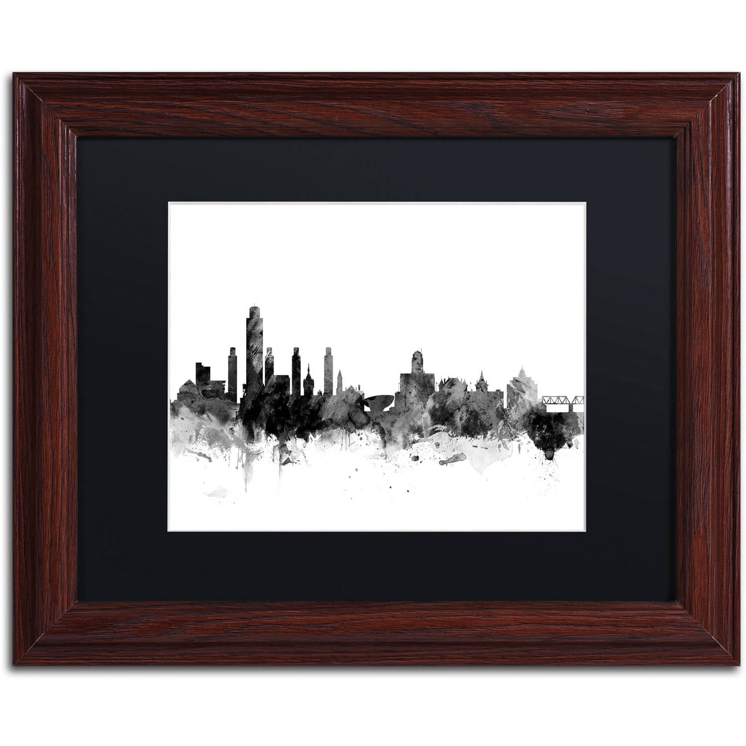 Trademark Fine Art "Albany New York Skyline B&W" Canvas Art by Michael Tompsett, Black Matte, Wood Frame