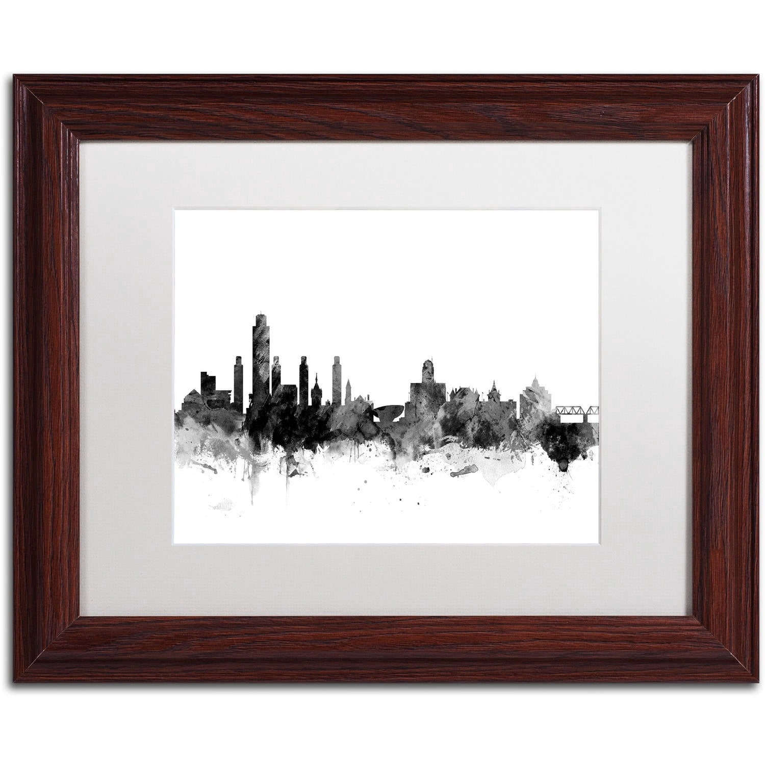 Trademark Fine Art "Albany New York Skyline B&W" Canvas Art by Michael Tompsett, White Matte, Wood Frame