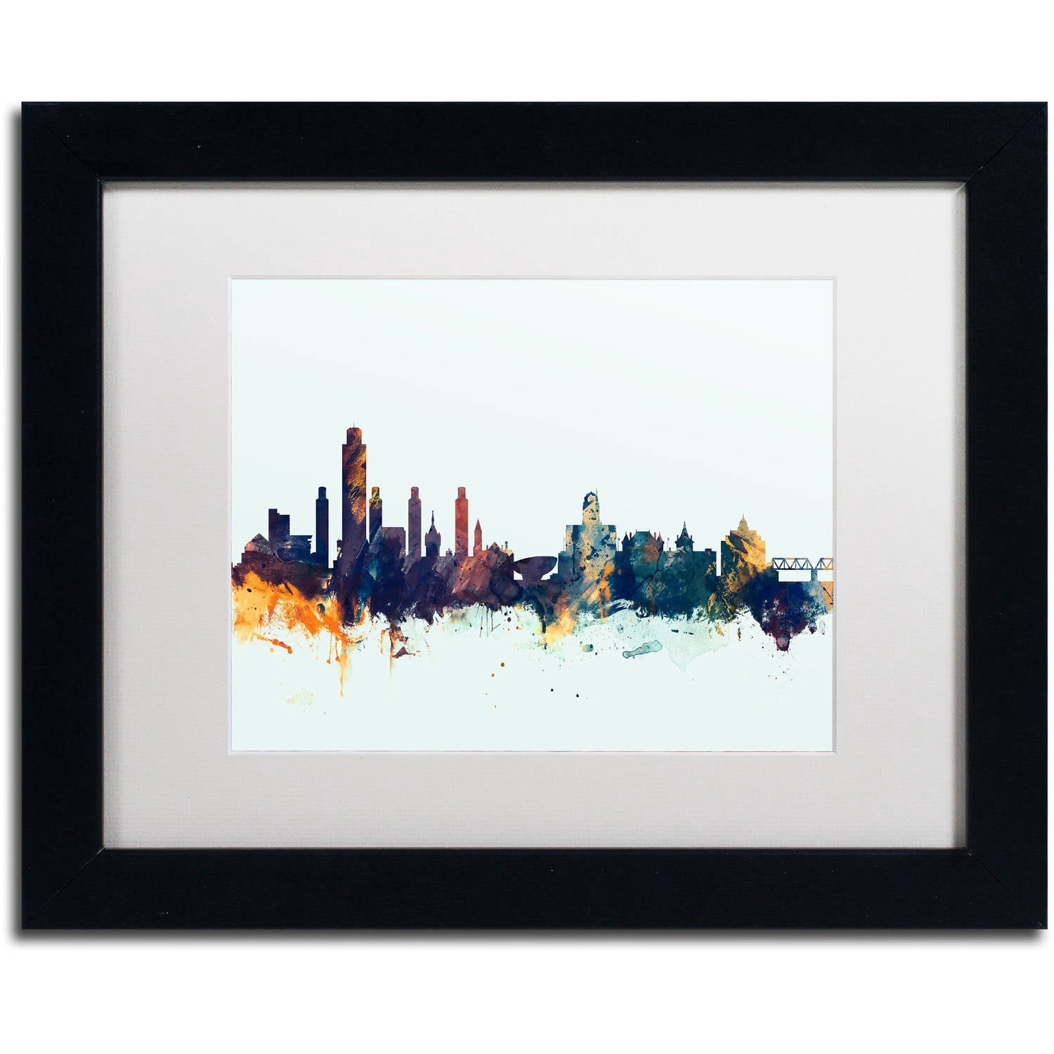 Trademark Fine Art "Albany New York Skyline Blue" Canvas Art by Michael Tompsett, White Matte, Black Frame