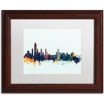Trademark Fine Art "Albany New York Skyline Blue" Canvas Art by Michael Tompsett, White Matte, Wood Frame