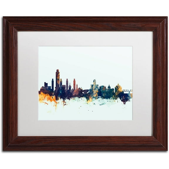 Trademark Fine Art "Albany New York Skyline Blue" Canvas Art by Michael Tompsett, White Matte, Wood Frame