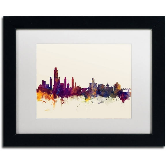 Trademark Fine Art "Albany New York Skyline" Canvas Art by Michael Tompsett, White Matte, Black Frame