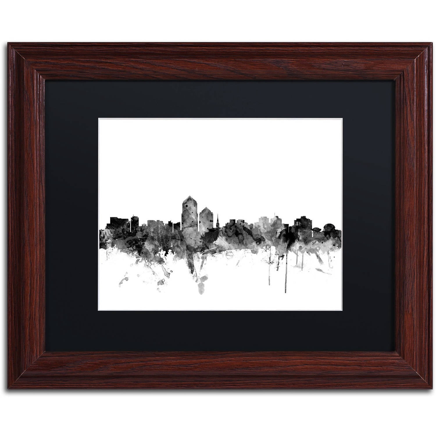 Trademark Fine Art "Albuquerque NM Skyline B&W" Canvas Art by Michael Tompsett, Black Matte, Wood Frame