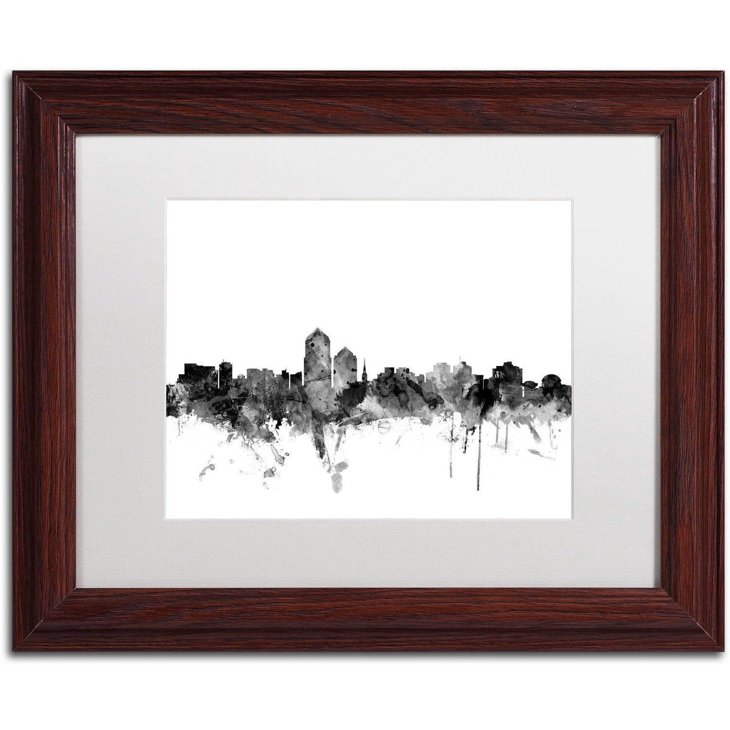 Trademark Fine Art "Albuquerque NM Skyline B&W" Canvas Art by Michael Tompsett, White Matte, Wood Frame