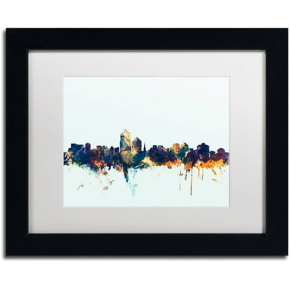 Trademark Fine Art "Albuquerque NM Skyline Blue" Canvas Art by Michael Tompsett, White Matte, Black Frame
