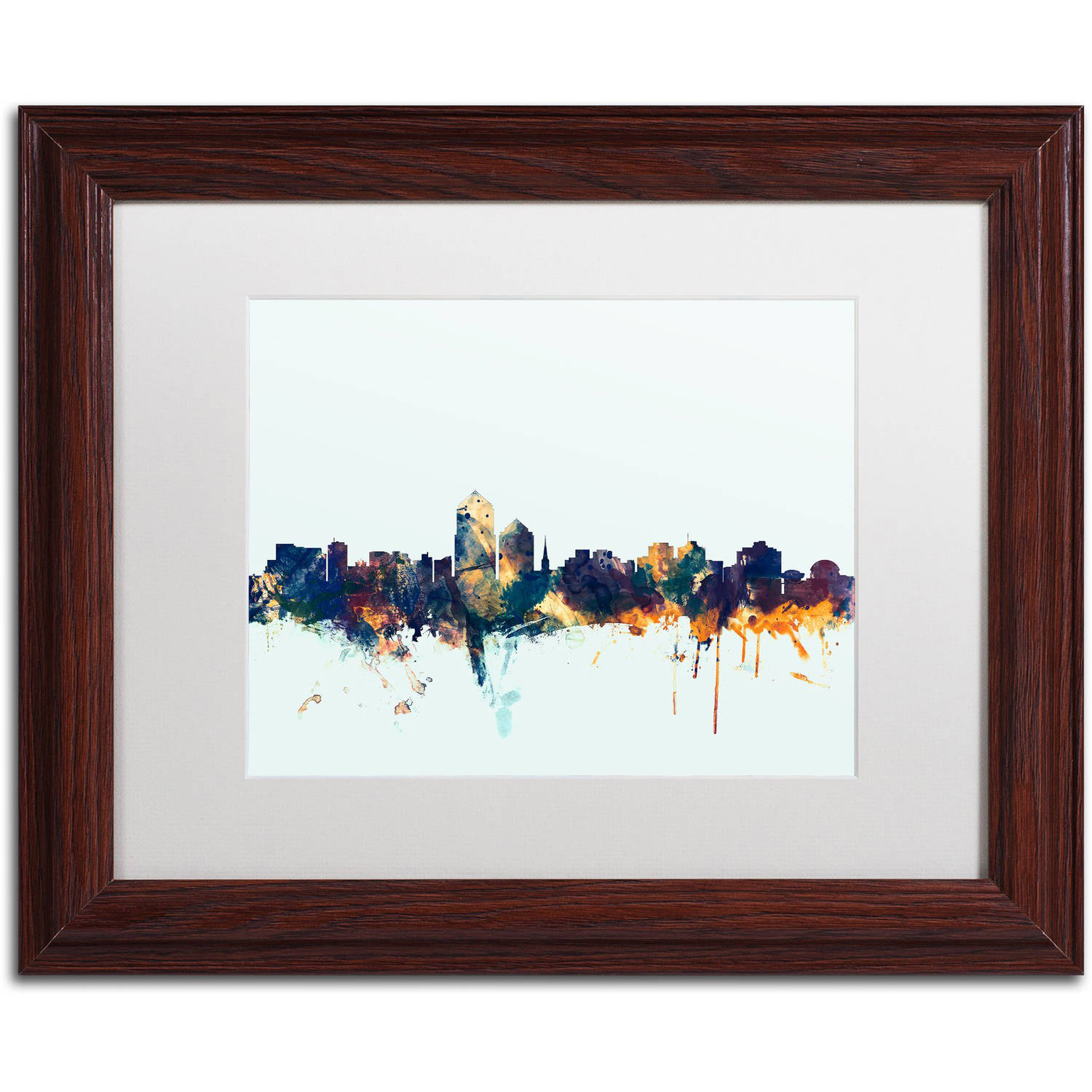 Trademark Fine Art "Albuquerque NM Skyline Blue" Canvas Art by Michael Tompsett, White Matte, Wood Frame