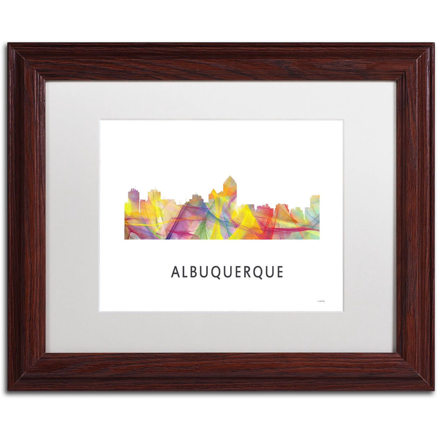 Trademark Fine Art 'Albuquerque NM Skyline WB-1' Canvas Art by Marlene Watson, White Matte, Wood Frame