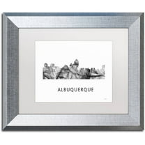 Trademark Fine Art 'Albuquerque NM Skyline WB-BW' Canvas Art by Marlene Watson, White Matte, Silver Frame