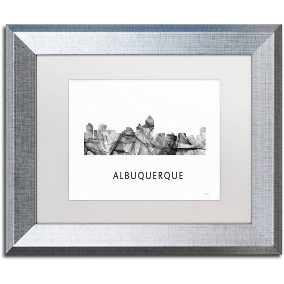 Trademark Fine Art 'Albuquerque NM Skyline WB-BW' Canvas Art by Marlene Watson, White Matte, Silver Frame