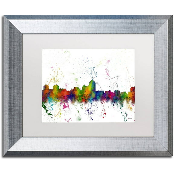 Trademark Fine Art "Albuquerque New Mexico Skyline" Canvas Art by Marlene Watson, White Matte, Silver Frame