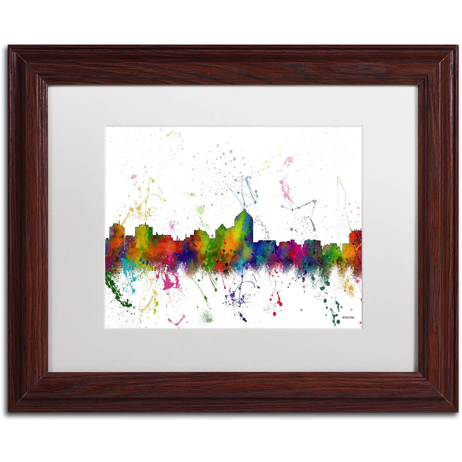 Trademark Fine Art "Albuquerque New Mexico Skyline" Canvas Art by Marlene Watson, White Matte, Wood Frame