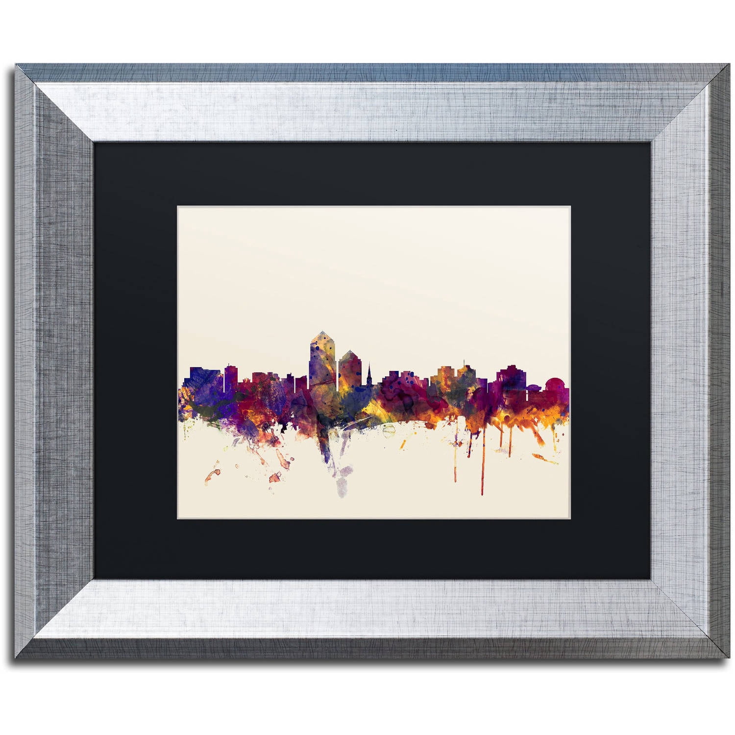 Trademark Fine Art "Albuquerque New Mexico Skyline" Canvas Art by Michael Tompsett, Black Matte, Silver Frame