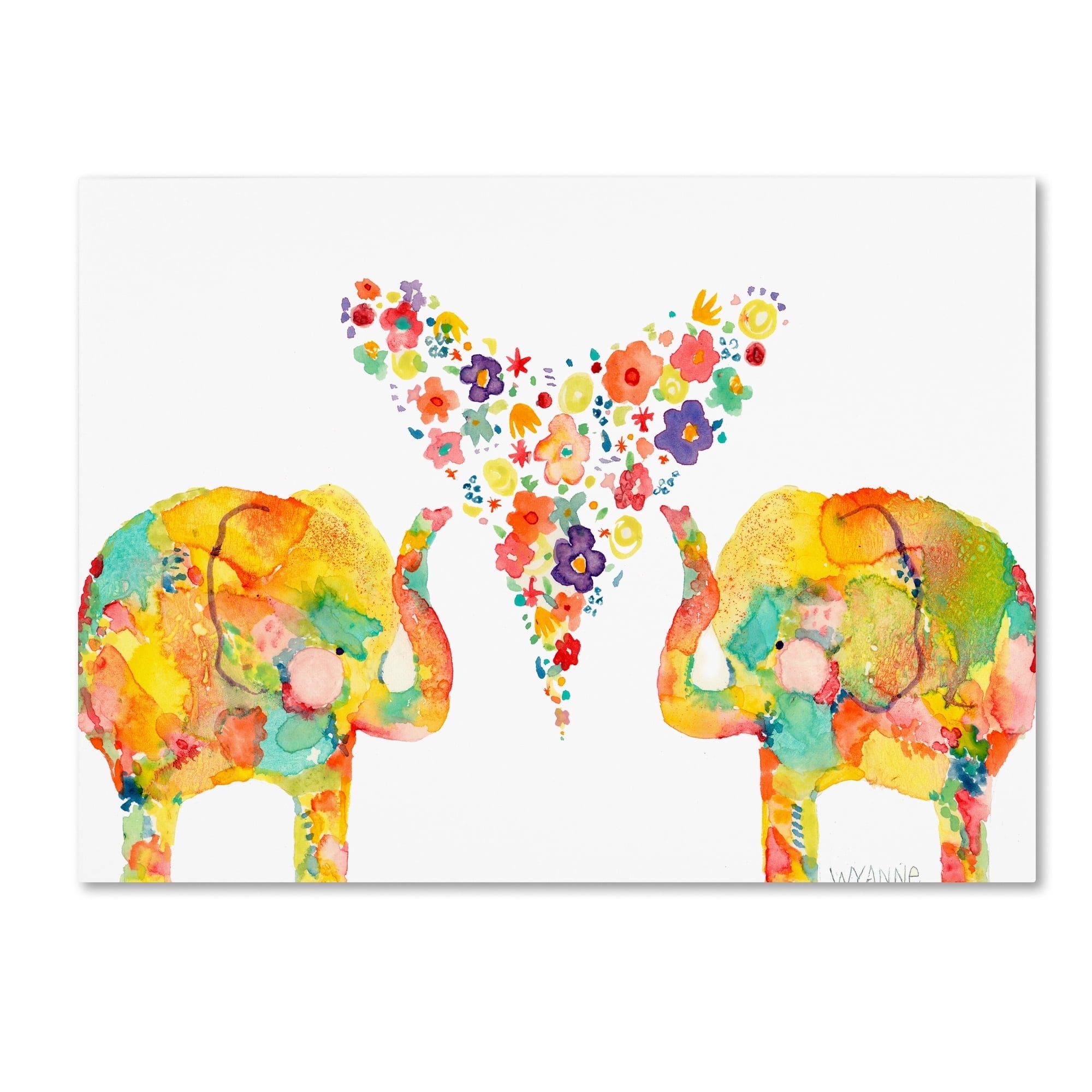 Colorful Elephant and Floral Heart Canvas Art Print, 20" x 25"