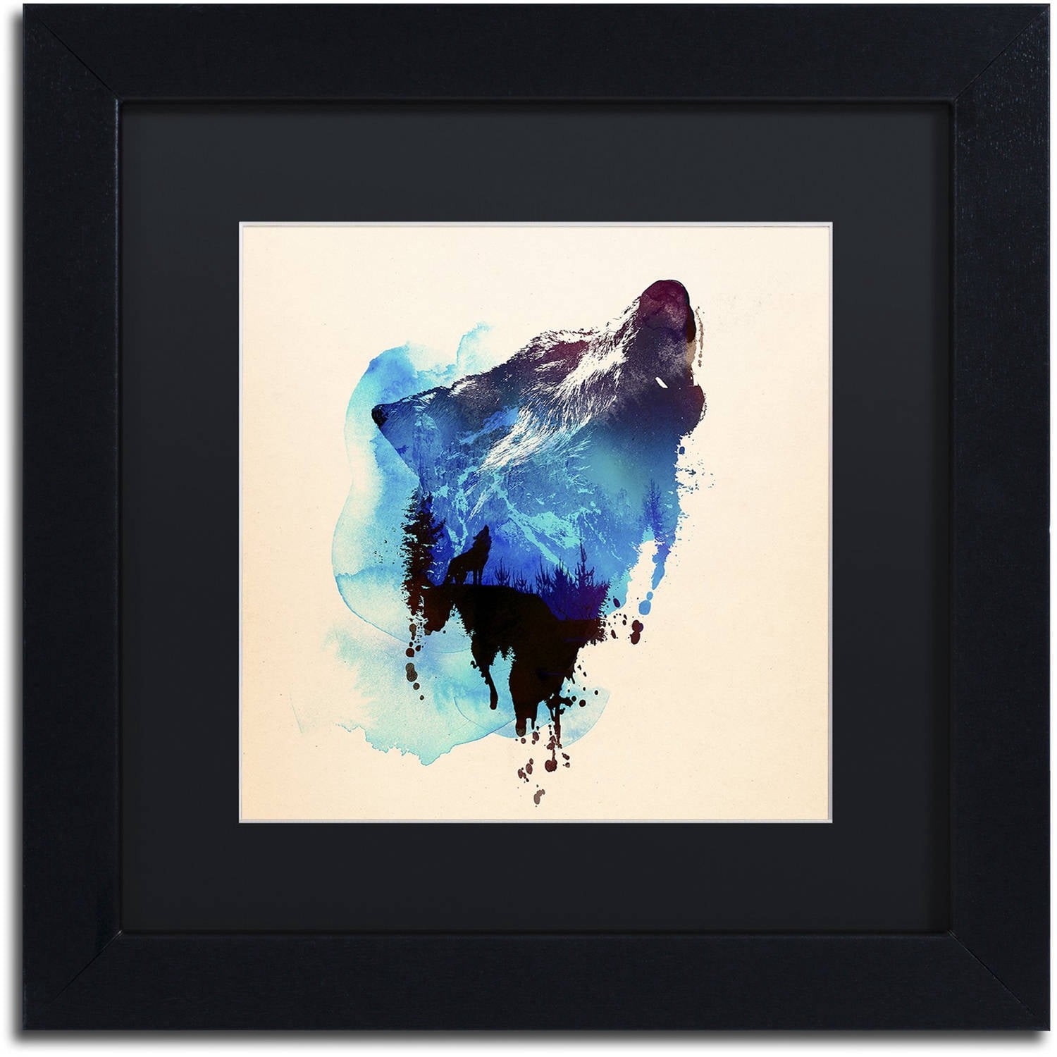 Trademark Fine Art 'Alone As A Wolf' Canvas Art by Robert Farkas, Black Matte, Black Frame