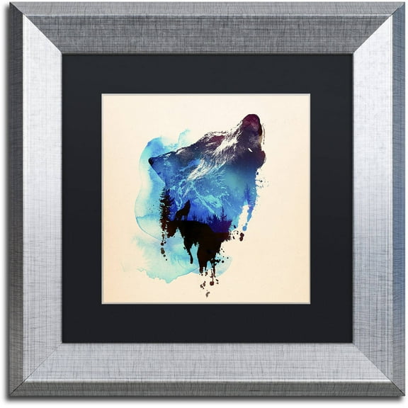 Trademark Fine Art 'Alone As A Wolf' Canvas Art by Robert Farkas, Black Matte, Silver Frame