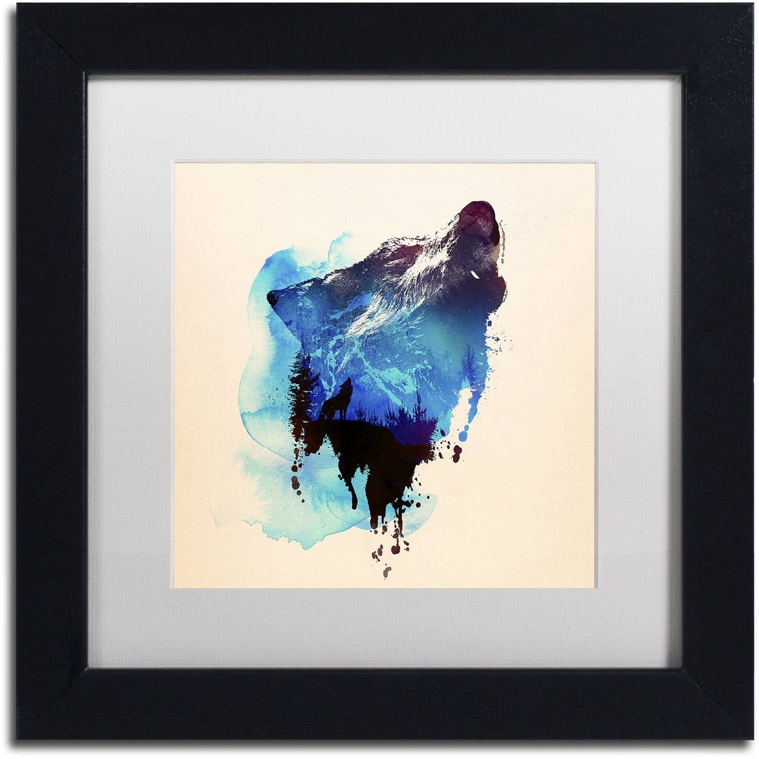 Trademark Fine Art 'Alone As A Wolf' Canvas Art by Robert Farkas, White Matte, Black Frame