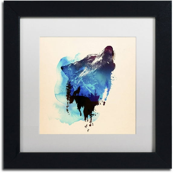 Trademark Fine Art 'Alone As A Wolf' Canvas Art by Robert Farkas, White Matte, Black Frame