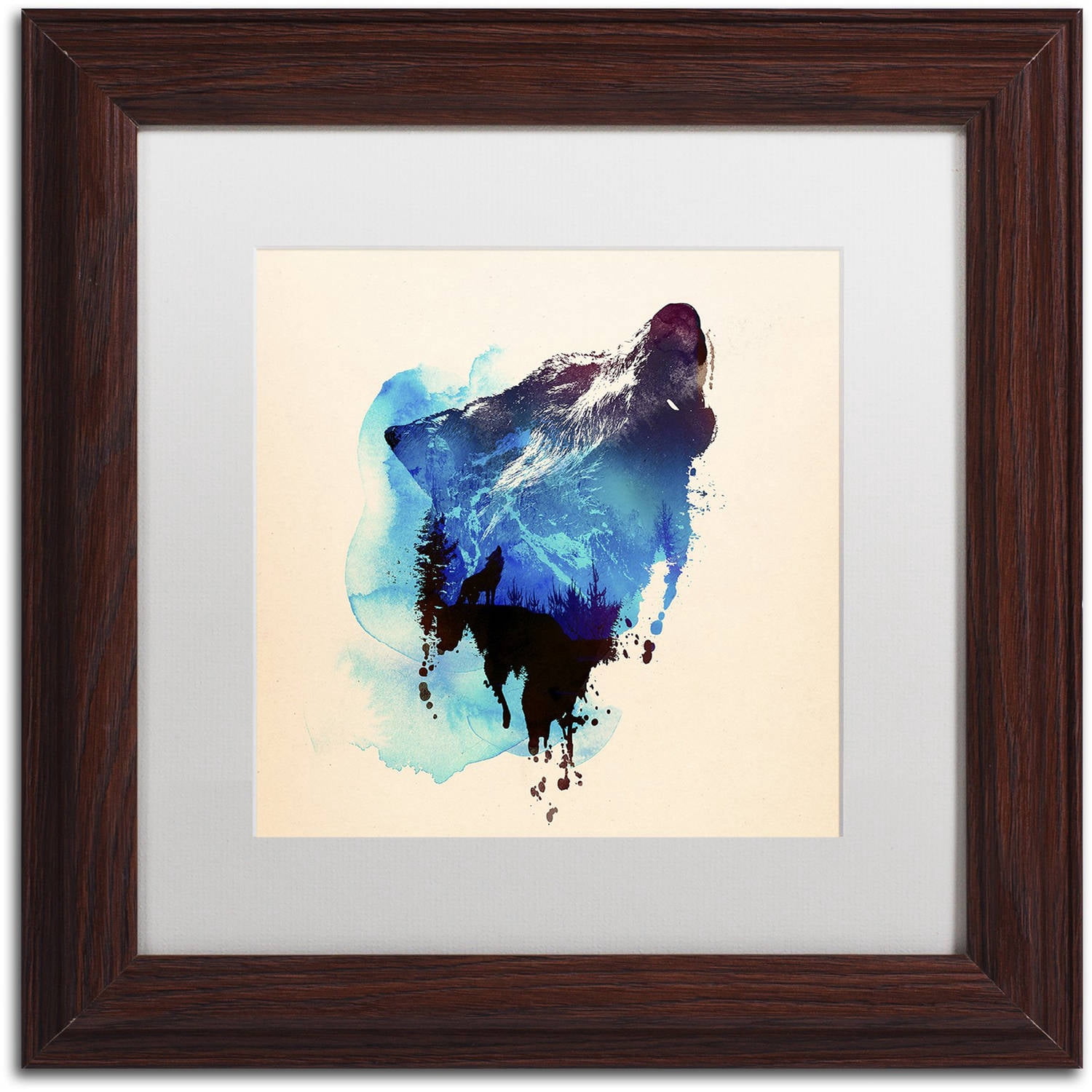 Trademark Fine Art 'Alone As A Wolf' Canvas Art by Robert Farkas, White Matte, Wood Frame