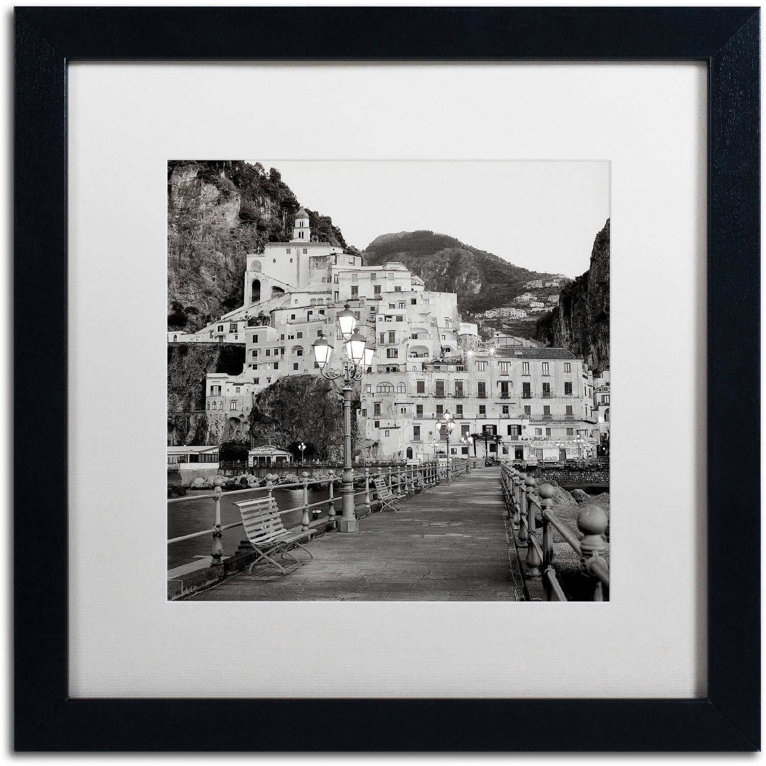 Trademark Fine Art "Amalfi Pier I" Canvas Art by Alan Blaustein, White Matte, Black Frame