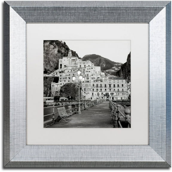 Trademark Fine Art "Amalfi Pier I" Canvas Art by Alan Blaustein, White Matte, Silver Frame
